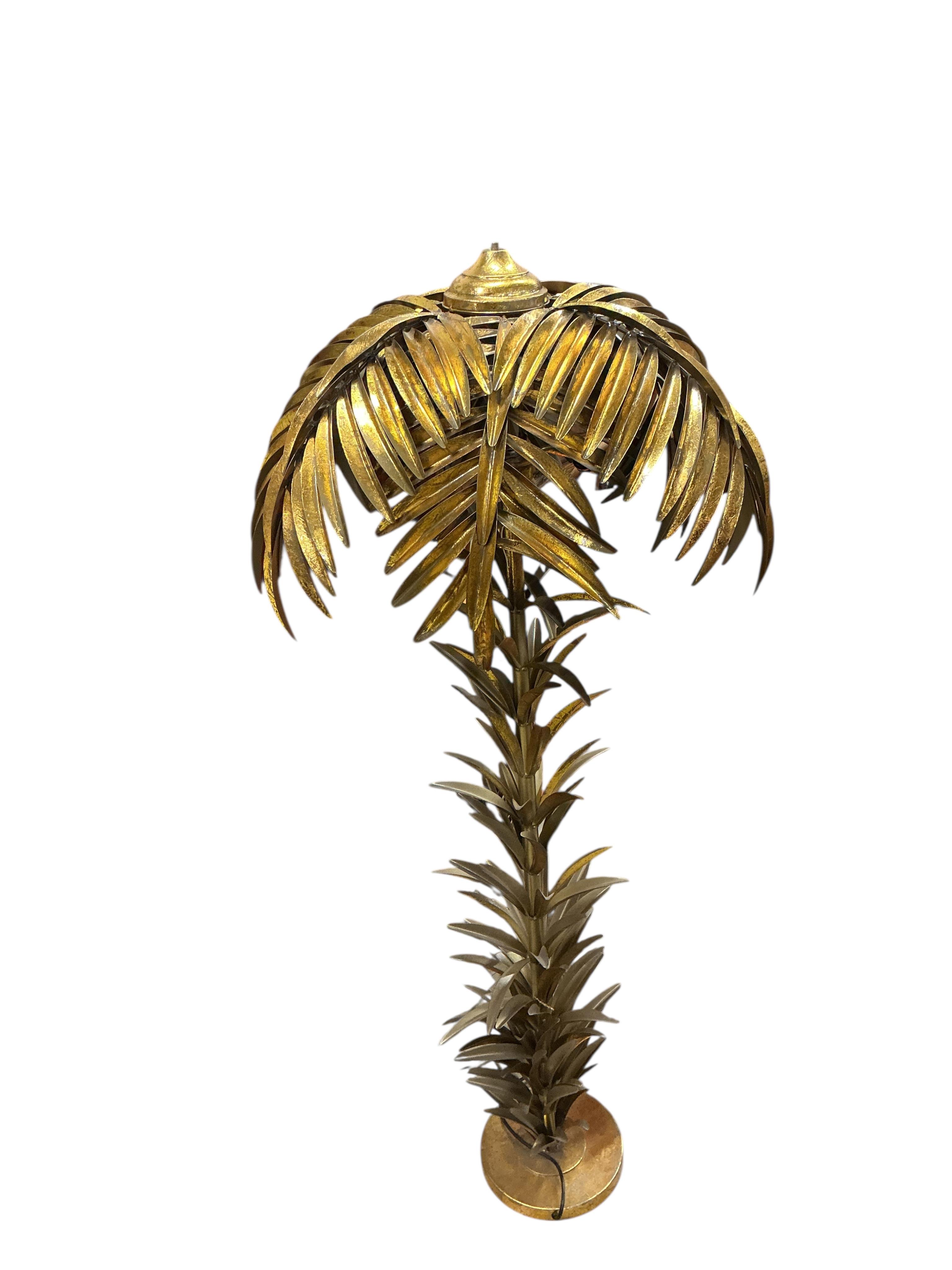 A gilt metal palm tree standard lamp, height 156cm